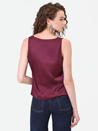 Burgundy Satin Knot-Front Top