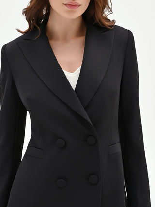 Giacca doppiopetto nera con revers a lancia