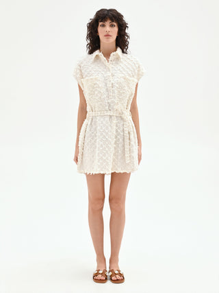 Robe chemise blanche à détails frangés