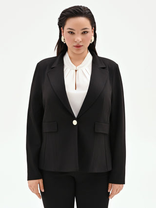 Blazer nero monopetto Curvy in scuba mano crepe