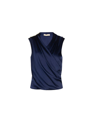 Navy Satin Crossover Top