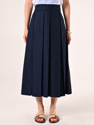 Full Midi Skirt in Blue Cotton