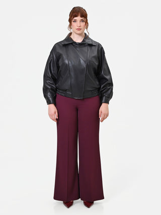 Curvy Black Faux Leather Jacket with Asymmetric Closure