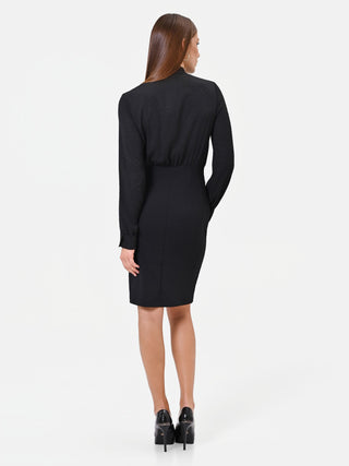 Robe fourreau noire bimatière à strass