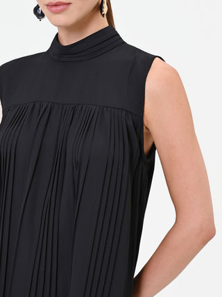 Black Sleeveless Top with Pleated Detail