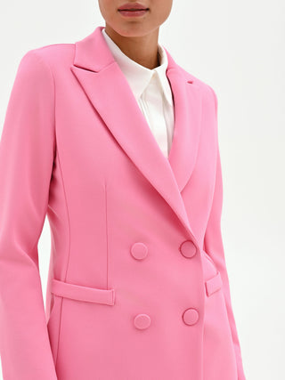 Pink Double-Breasted Blazer with Self-Covered Buttons