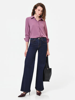 Pantaloni jeans blu navy a palazzo