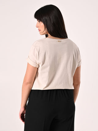T-shirt curvy beige avec pierres