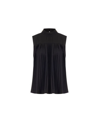 Black Sleeveless Top with Pleated Detail