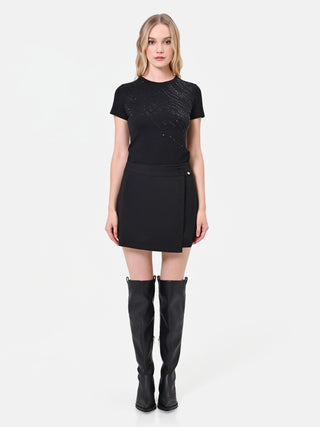 T-shirt in cotone nera con onde luminose