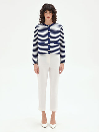 Giacca blu in maglia a righe