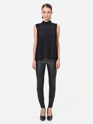 Black Sleeveless Top with Pleated Detail