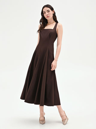 Chocolate Poplin Fit-and-Flare Dress Rinascimento Chocolate Poplin Fit-and-Flare Dress Rinascimento