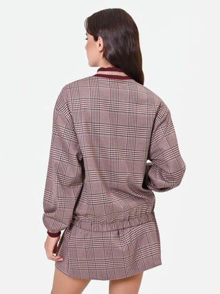 Burgundy Check Bomber Jacket