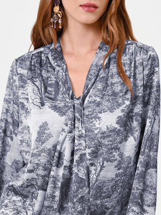 Blusa toile de jouy con fiocco al collo