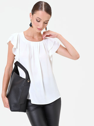 Cremefarbenes Satin-Top mit Volants