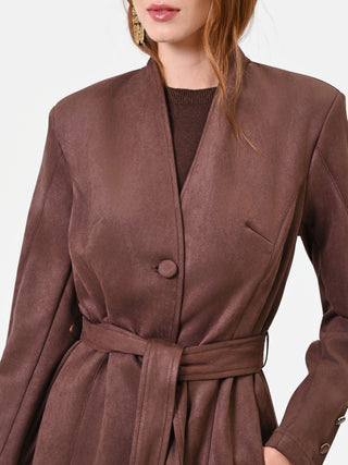 Trench marrone effetto scamosciato con cintura