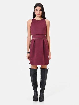 Sleeveless Burgundy Dress with Gold Details