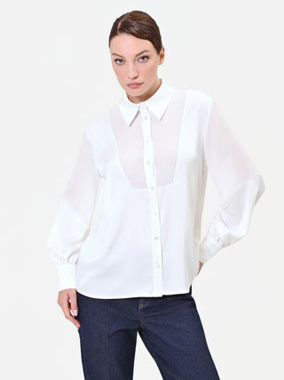 Chemise en georgette blanc crème avec empiècement géométrique