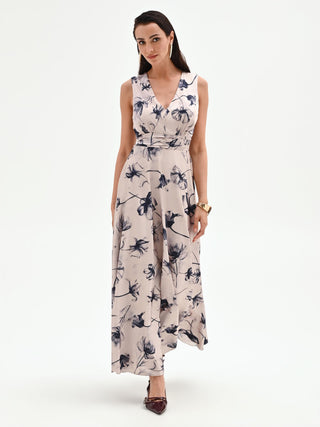 Abito lungo blu navy con stampa floreale
