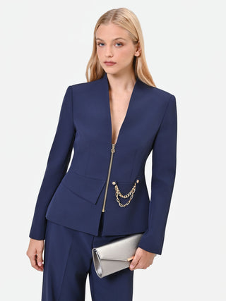 Strukturierte Jacke in Marineblau mit Kettendetail
