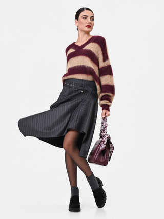 Asymmetrical Grey Pinstripe Viscose-Blend Skirt