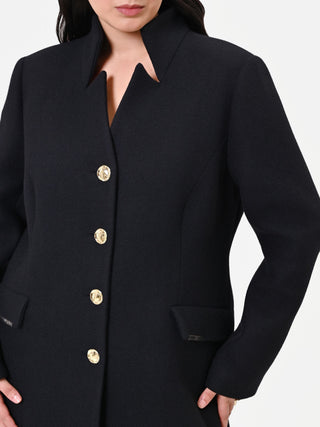 Black Curvy Coat with Gold Buttons