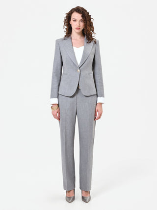 Light Grey Pinstripe Single-Breasted Blazer