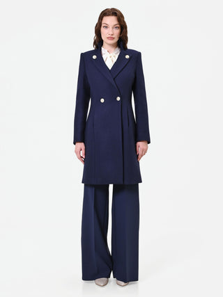 Cappotto blu navy doppiopetto con bottoni decorati