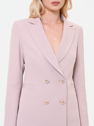 Taupe Beige Double-Breasted Blazer with Jewel Buttons