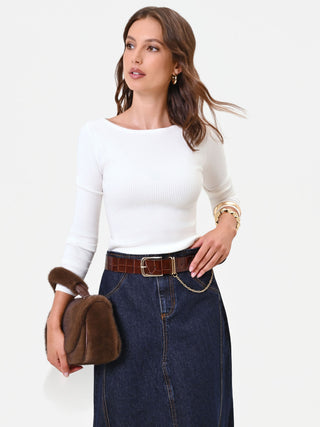 Maglia panna bianco con scollo a barchetta in misto viscosa