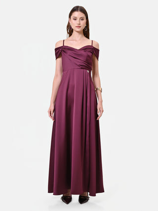 Bordeaux Draped Satin Long Dress