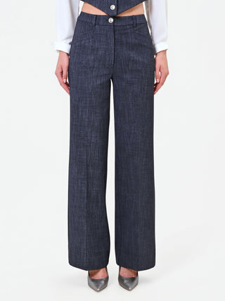 Pantalone blu navy a palazzo con risvolto
