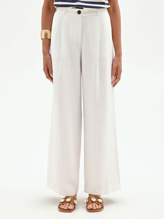Pleated White Palazzo Trousers