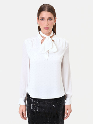 Cream Tie-Neck Blouse with Rhinestones