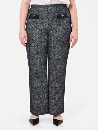 Schwarze Curvy-Hose mit geradem Bein aus Bouclé