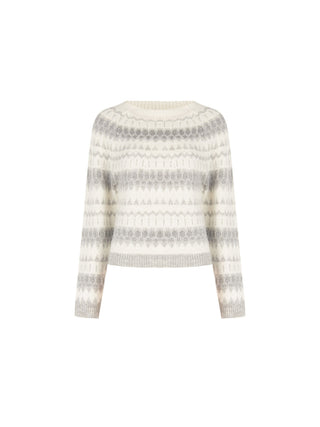 Maglia bianco panna con lavorazione jacquard nordica