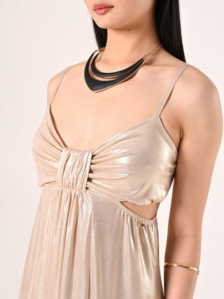 Abito Lungo Dorato con Cut Out