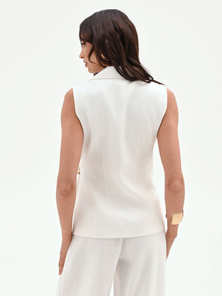 White Belted Vest with Side Buckle