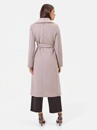Abrigo midi beige topo con cinturón