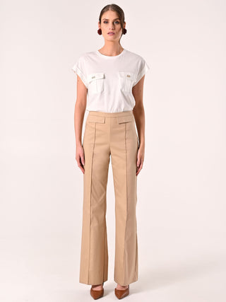 Pantaloni Beige in Cotone con Patte