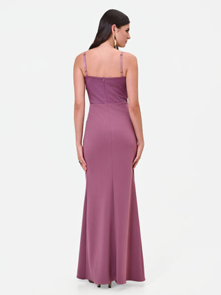 Dusty Rose Long Dress with Draped Neckline