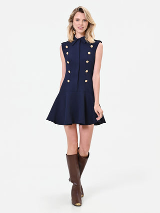 Blaues Minikleid mit Goldknöpfen