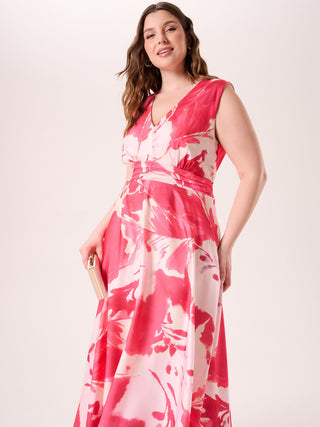 Long Curvy Dress with Camelia Pink Print