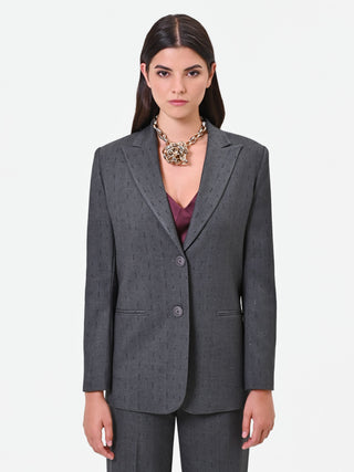 Dark Grey Single-Breasted Jacket with Pinstripe Effect
