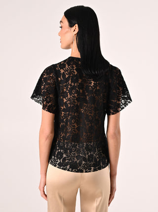 Black Lace Blouse with Brooch