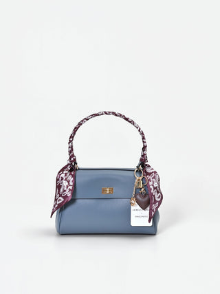 Borsa satchel blu con manico foulard