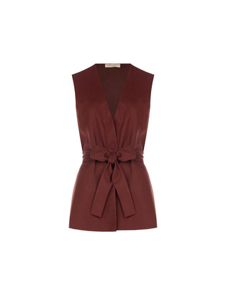 Belted Burgundy Linen Vest