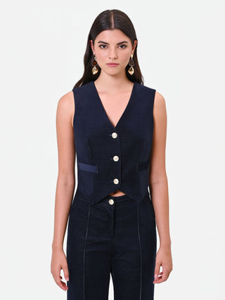 Navy Blue Velvet Vest with Buttons