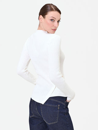 Maglia asimmetrica con bottoni panna bianco